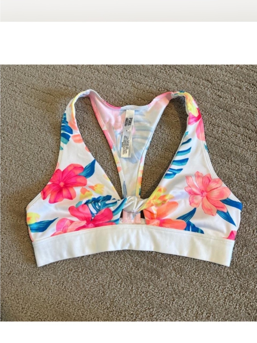 Pink - Floral Pink & White Racerback sports bra size small
